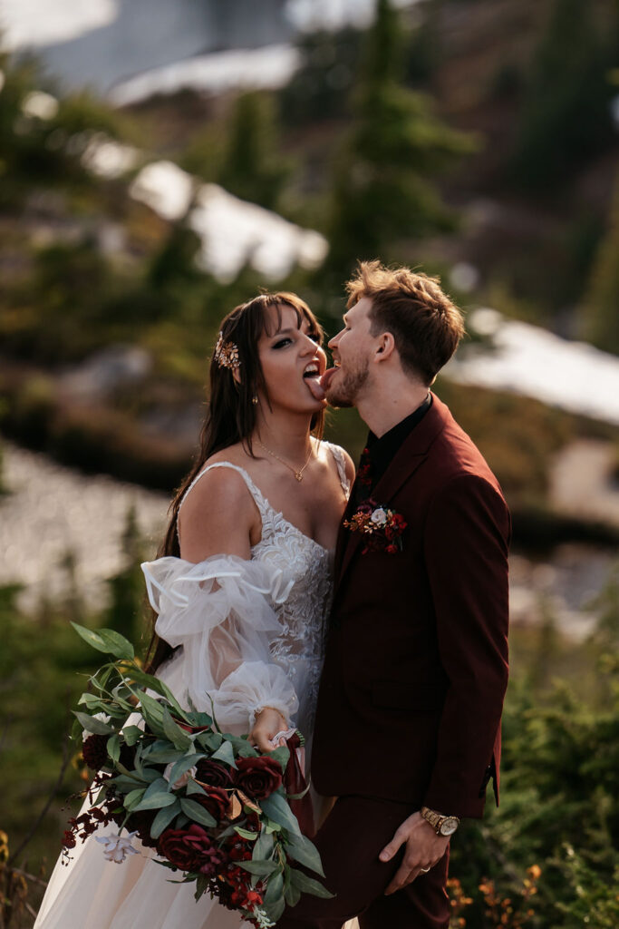couple lick each other during elopement photos