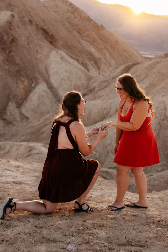 couple taking Death Valley photos with a proposal