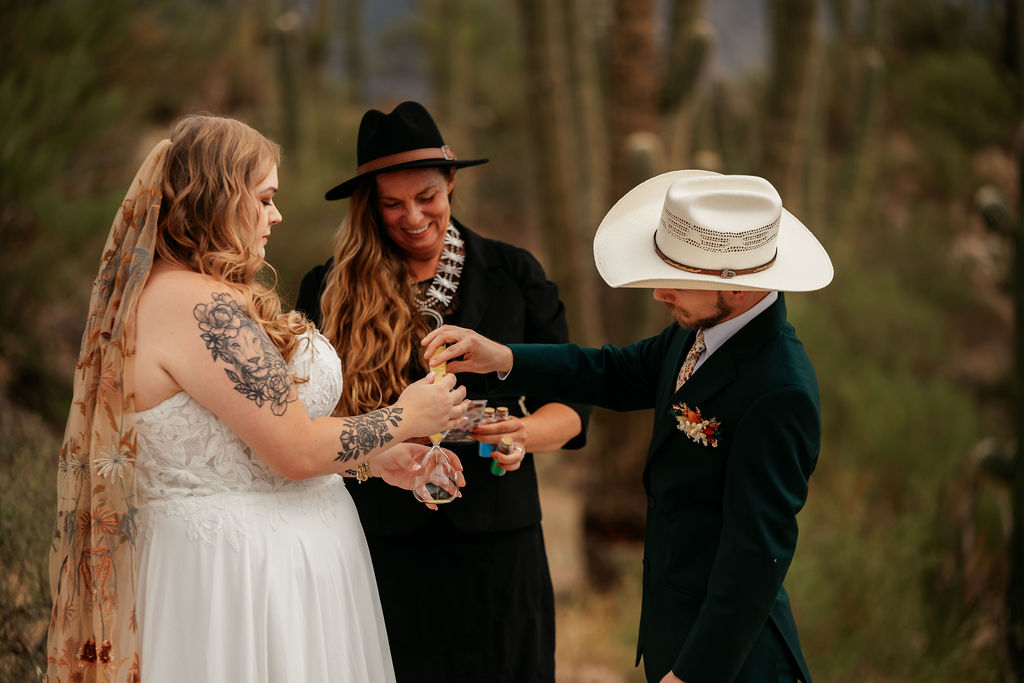 elopement ceremony in Honey Bee Canyon Park with mixing sand