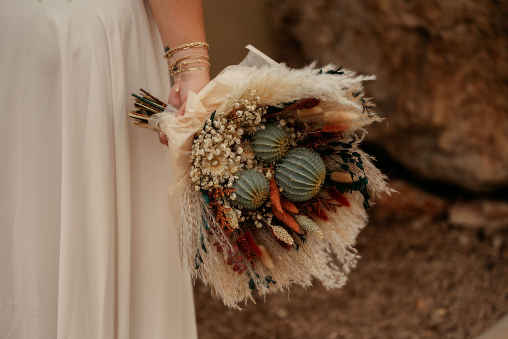 bridal bouquet with dried flowers and cacti