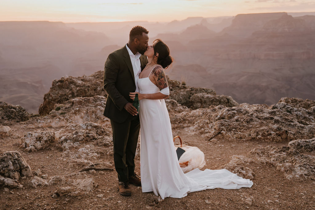 couple portraits during sunrise captured by adventure elopement photographer