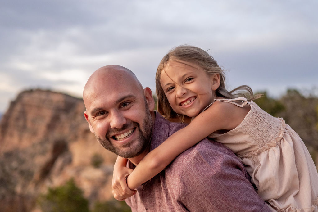 man and child pose