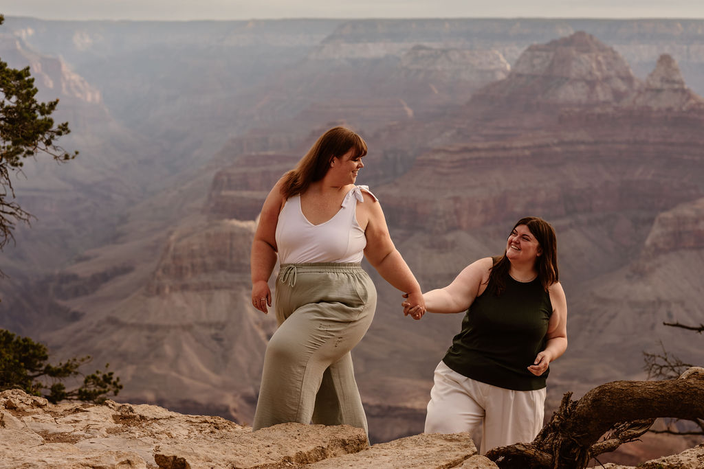 couple walks at overlook