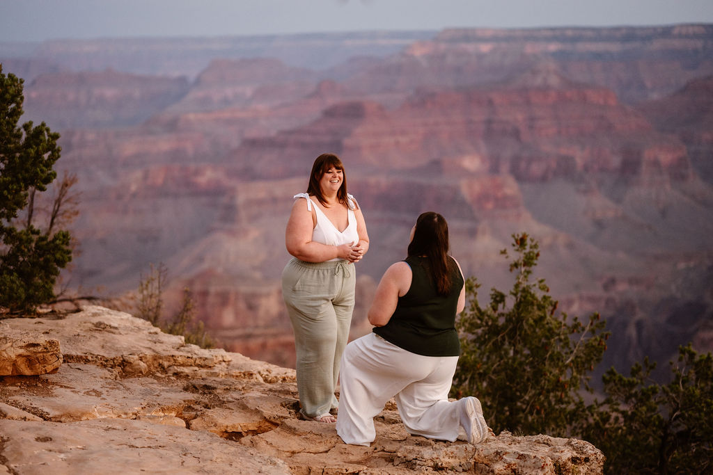couple has sunrise Grand Canyon proposal